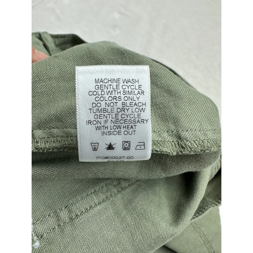 Evereve Wide Leg Pants Women 28 Green Linen Blend Button Fly Cropped Utility